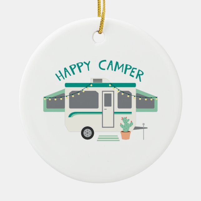 Happy Camper Ceramic Ornament (Front)