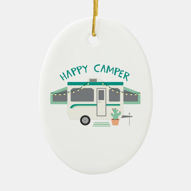 Happy Camper Ceramic Ornament (Front)