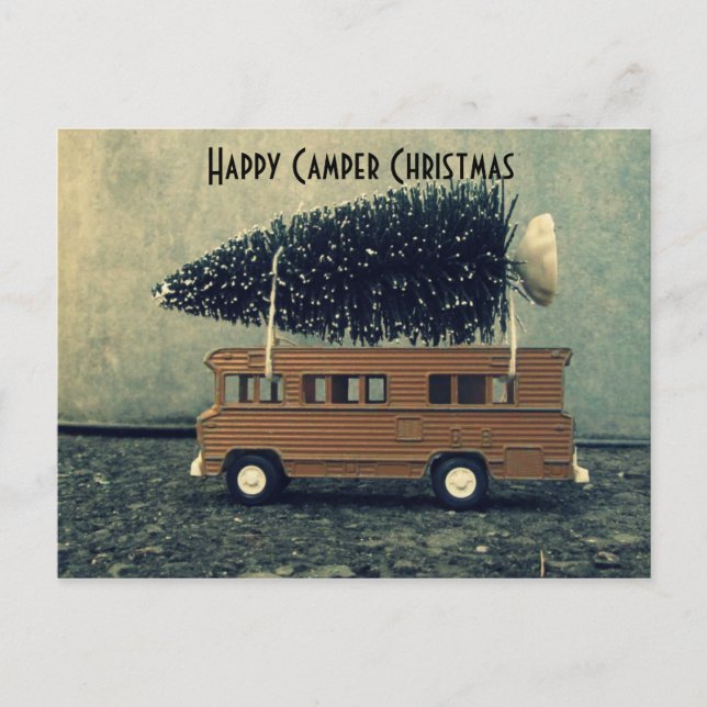 Happy Camper Christmas Bottlebrush Tree Holiday Postcard (Front)