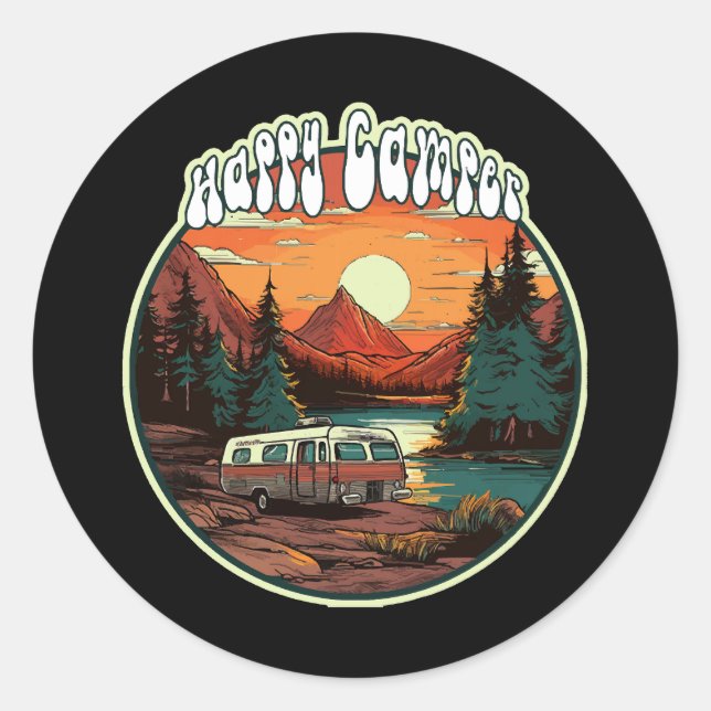 Happy Camper Classic Round Sticker (Front)