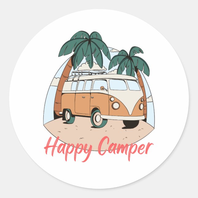Happy camper classic round sticker (Front)