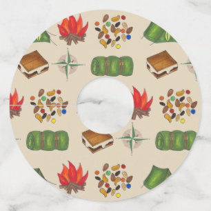 Happy Camper Compass Camp Tent Fire S'mores Wine Glass Tag