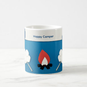 Happy Camper Custom Text with Fire and Marshmallow Coffee Mug