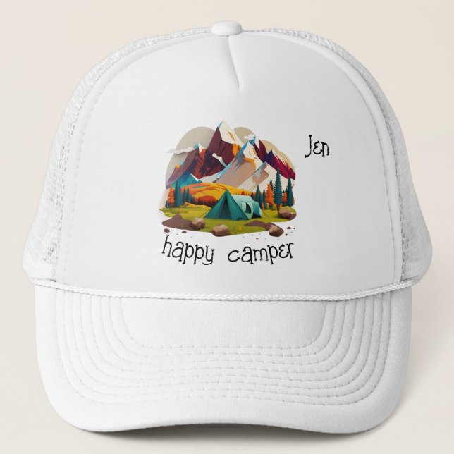 'happy camper' Customisable  Trucker Hat (Front)