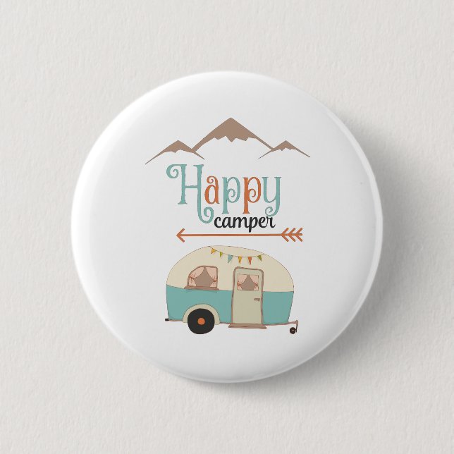 Happy Camper Cute Retro RV 6 Cm Round Badge (Front)