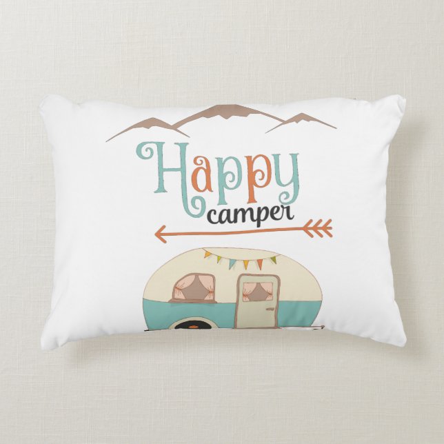 HAPPY CAMPER Cute Retro RV Decorative Cushion (Front)