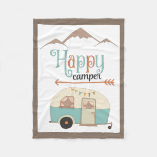 HAPPY CAMPER Cute Retro RV Fleece Blanket