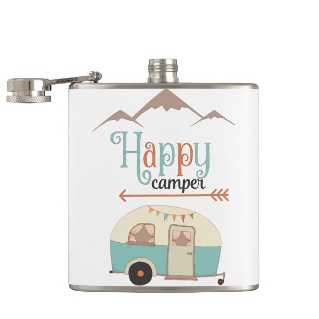 Happy Camper Cute Retro RV Hip Flask (Opened)