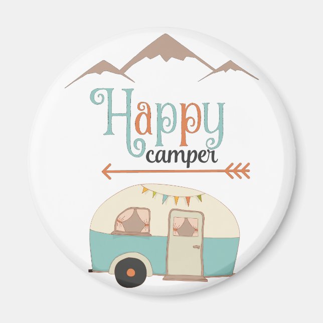 Happy Camper Cute Retro RV Magnet (Front)