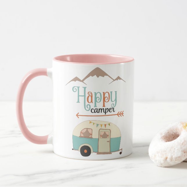 Happy Camper Cute Retro RV Mug (With Donut)