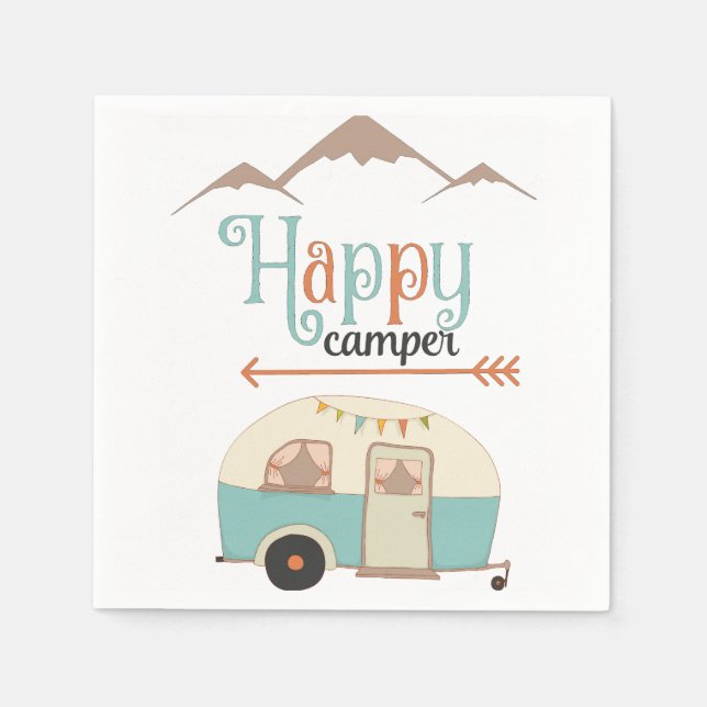 HAPPY CAMPER Cute Retro RV Napkin (Front)
