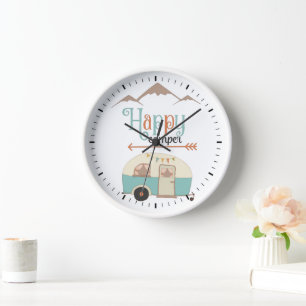 Happy Camper Cute Retro RV Wall Clock