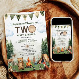 Happy Camper Dual Joint Double Birthday Invitation