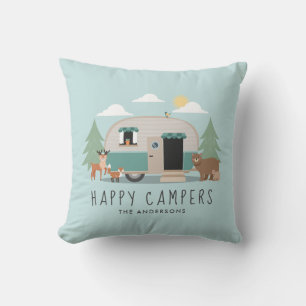 Happy Camper Family Name Throw Pillow