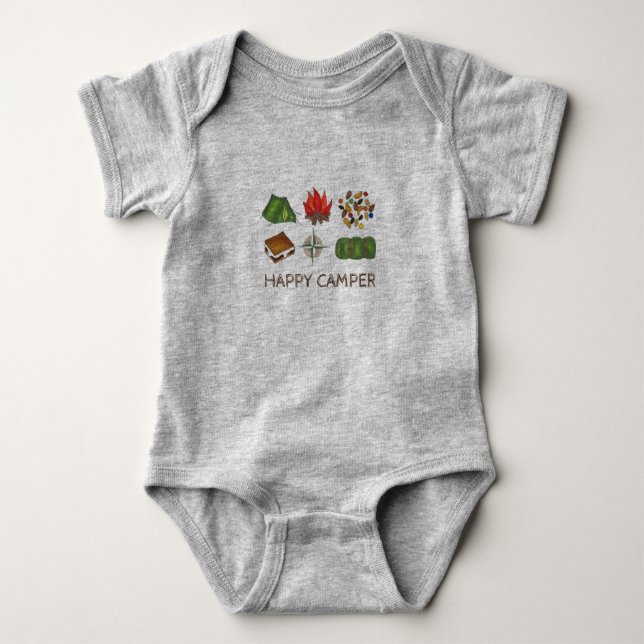 HAPPY CAMPER Fun Camping Summer Camp Outdoors Baby Bodysuit (Front)