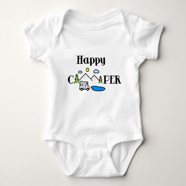 Happy Camper Fun Nature Green Digital Art  Baby Bodysuit (Front)
