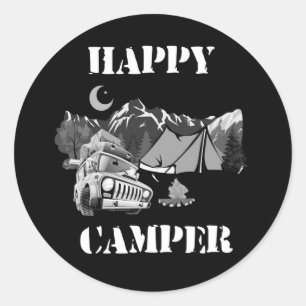Happy Camper Funny Camping Classic Round Sticker