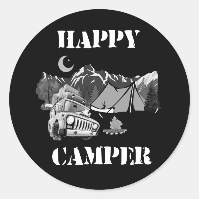 Happy Camper Funny Camping Classic Round Sticker (Front)