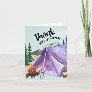 Happy Camper Girls Birthday Purple Tent Thank You Card