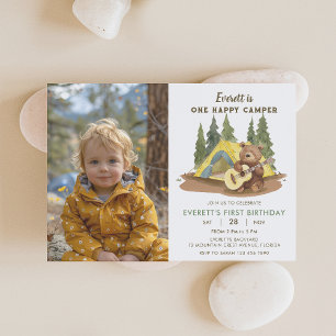 Happy Camper Guitar Bear Birthday Photo Invitation