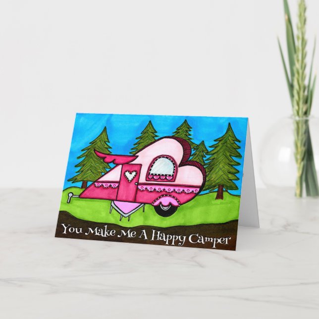 Happy Camper Heart Shaped Camper Valentine Card (Front)