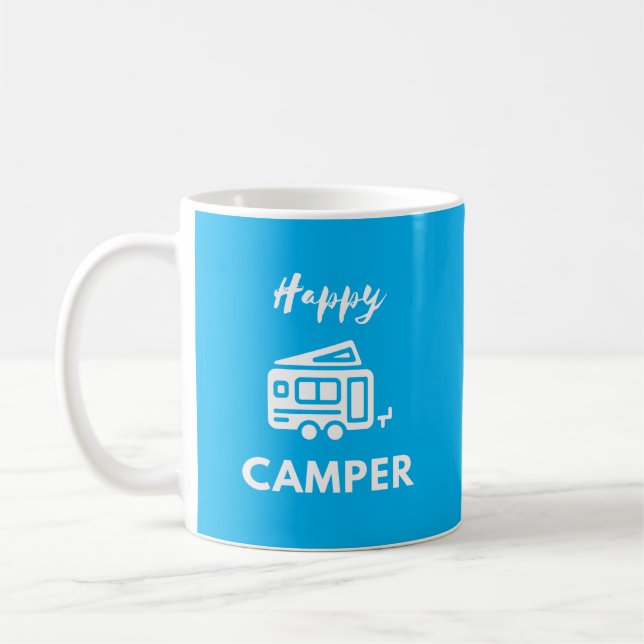 Happy Camper in White with Blue Background Coffee Mug (Left)