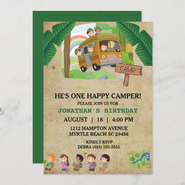 Happy Camper Kids Birthday Party Invitation (Front/Back)