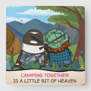 Happy Camper Life Quote Mountain Vista Template Square Wall Clock