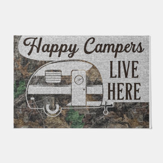 Happy Camper Lives Here Doormat, Personalised Doormat