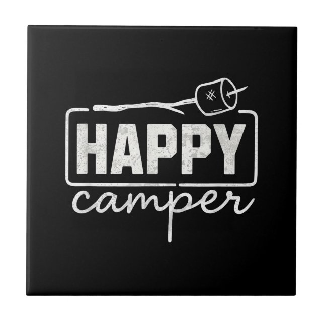Happy Camper Marshmallow Funny Hiking Camping Men  Ceramic Tile (Front)