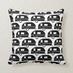 Happy Camper   Modern Camper Decor Black White Cushion