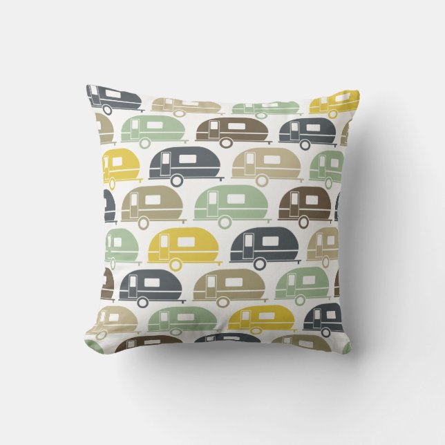 Happy Camper | Modern Camper Decor Retro Blues 2 Cushion (Front)