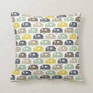 Happy Camper   Modern Camper Decor Retro Blues Cushion