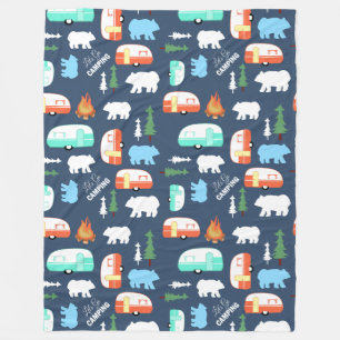 Happy Camper Navy Blue Orange Aqua Camp Blanket