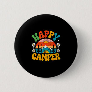Happy camper outdoor nature adventure design 6 cm round badge