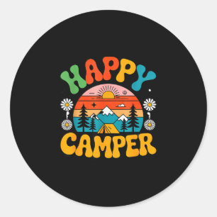 Happy camper outdoor nature adventure design  classic round sticker