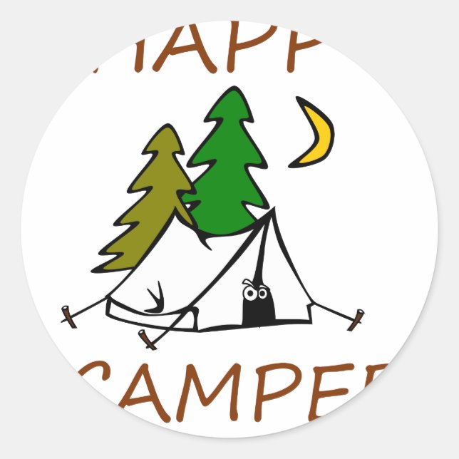 Happy Camper Outdoors Classic Round Sticker (Front)