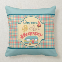 Happy Camper Personalised Pillow (Aqua & Coral)