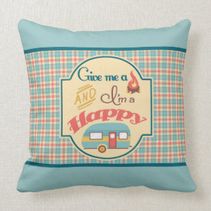 Happy Camper Personalised Pillow (Aqua & Coral)