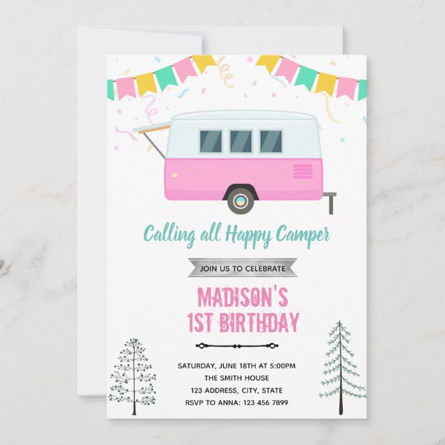 Happy camper picnic invitation (Front)