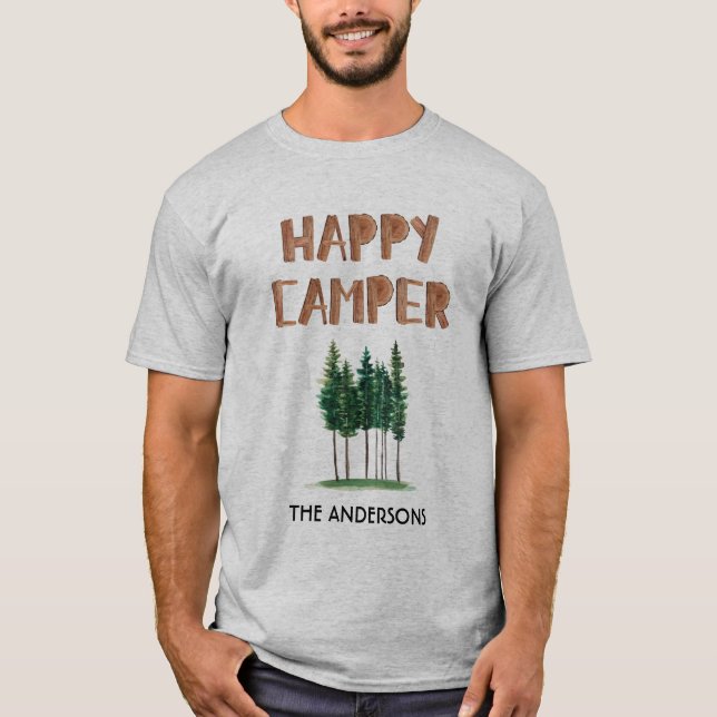 Happy Camper Pine Trees Personalised T-Shirt (Front)