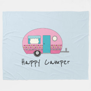 Happy Camper Pink RV Fleece Blanket