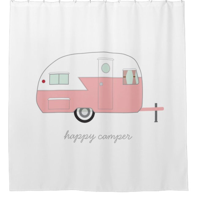 Happy Camper Pink Shower Curtain (Front)