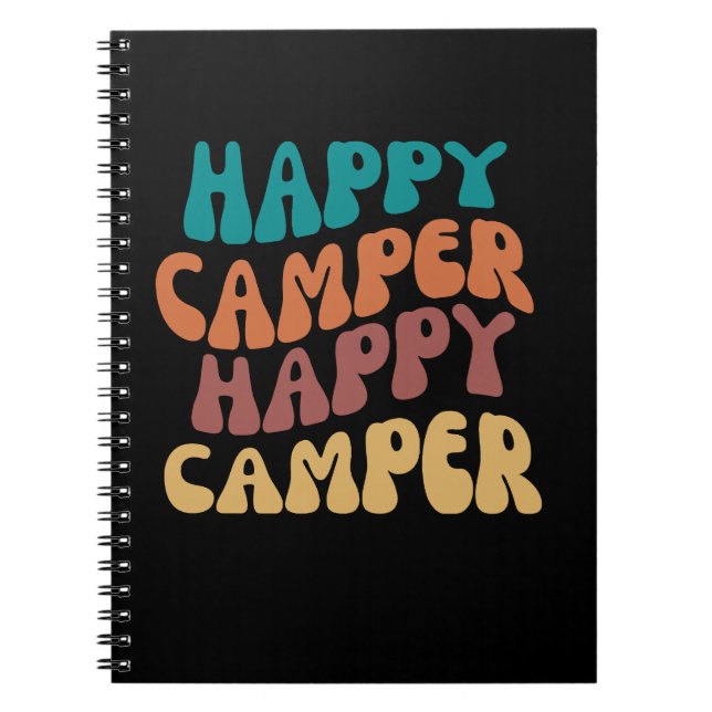 Happy Camper Quote Retro Wavy Text Notebook (Front)