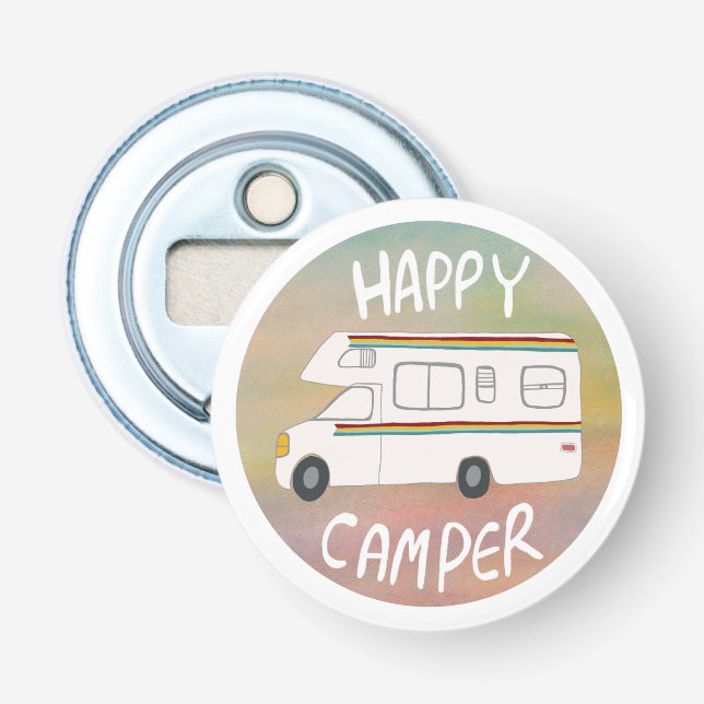 Happy Camper Rainbow RV Sunset Motorhome RVing Bottle Opener (Front)