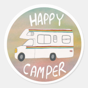 Happy Camper Rainbow RV Sunset Motorhome RVing Classic Round Sticker