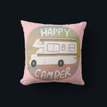 Happy Camper Rainbow RV Sunset Motorhome RVing Cushion<br><div class="desc">Hey Happy Campers! 
 Hit the road with this sweet pillow with a vintage retro camper. Customise it by adding your own text. Check my shop for more!</div>
