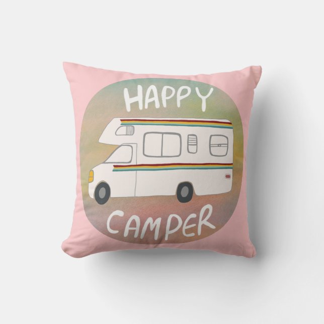 Happy Camper Rainbow RV Sunset Motorhome RVing Cushion (Front)