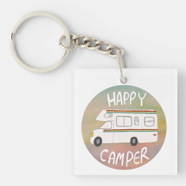 Happy Camper Rainbow RV Sunset Motorhome RVing Key Ring (Front)