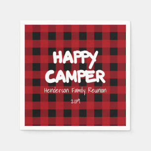 Happy Camper Red and Black Buffalo Plaid Napkin